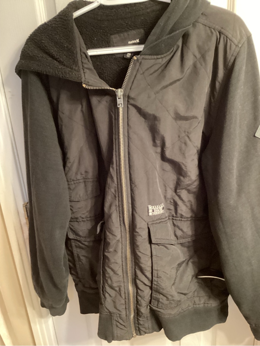 Hurley Skyler Hooded Bomber Jacket Color Black Size XLG